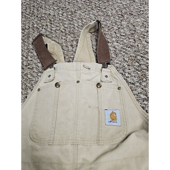 Carhartt Insulated Overalls Mens Tan Canvas Bleached Bib 38x26 Per Measurement - Picture 7 of 9